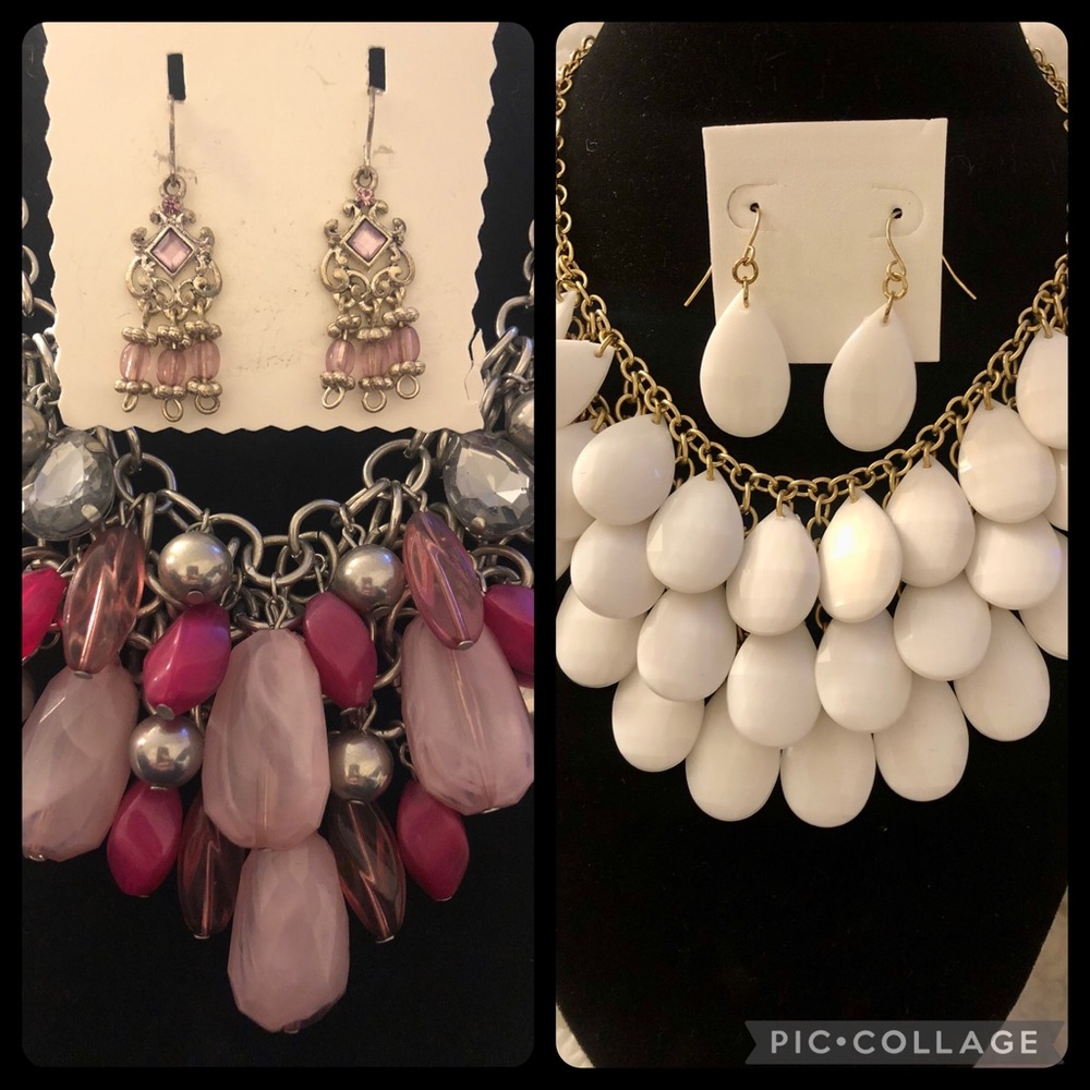 TWO (2) Chunky-Beaded Cluster, Fashion Necklaces & Dangle Earring Sets